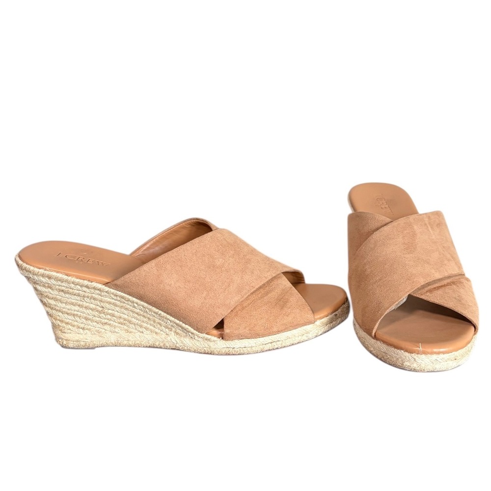 J. Crew Tan Suede Criss Cross Wedge Espadrille Sandals Women's Size 8.5